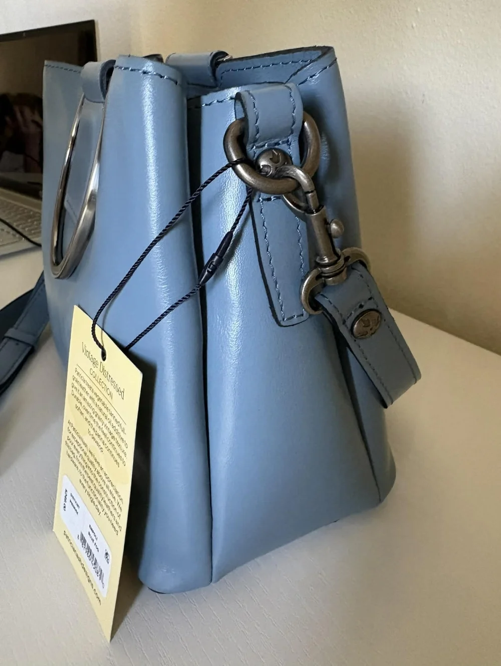 Patricia Nash Empoli Blue Leather Satchel / Crossbody With Metal Handles NWT